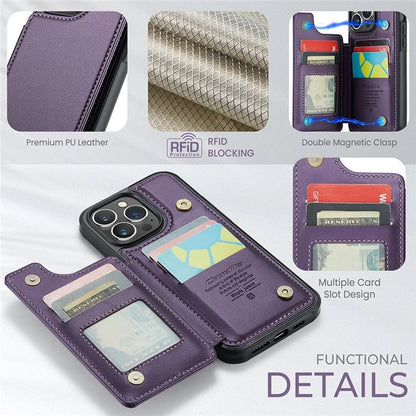 CASEME C22 Series for iPhone 13 Pro Max 6.7 inch Case PU+TPU Kickstand RFID Blocking Phone Cover