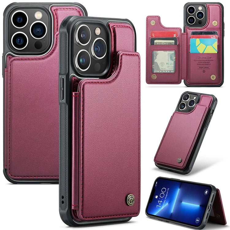 CASEME C22 Series for iPhone 13 Pro Max 6.7 inch Case PU+TPU Kickstand RFID Blocking Phone Cover