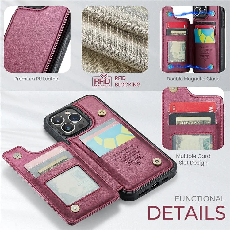 CASEME C22 Series for iPhone 13 Pro Max 6.7 inch Case PU+TPU Kickstand RFID Blocking Phone Cover