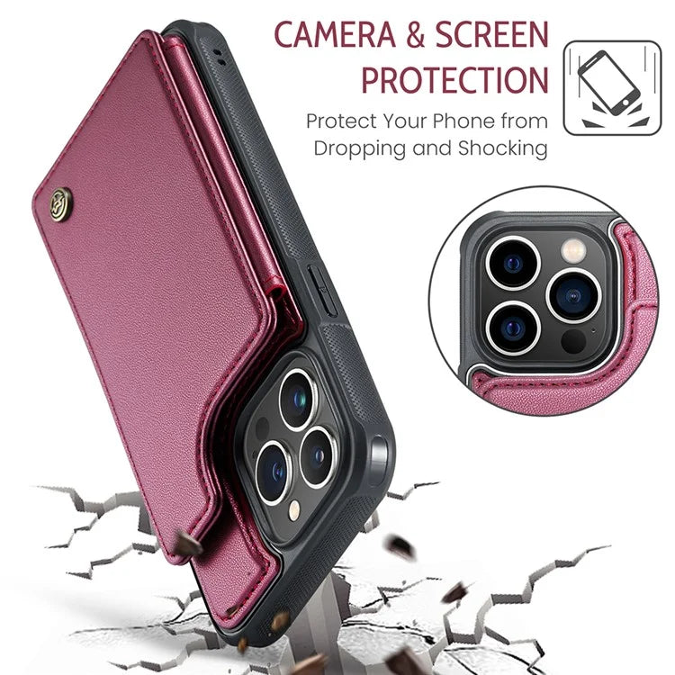 CASEME C22 Series for iPhone 13 Pro Max 6.7 inch Case PU+TPU Kickstand RFID Blocking Phone Cover
