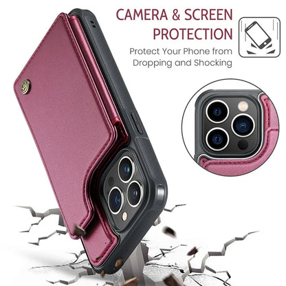 CASEME C22 Series for iPhone 13 Pro Max 6.7 inch Case PU+TPU Kickstand RFID Blocking Phone Cover