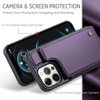 CASEME C22 Series For iPhone 12 Pro Max 6.7 inch Phone Case Leather+TPU Card Holder Cover