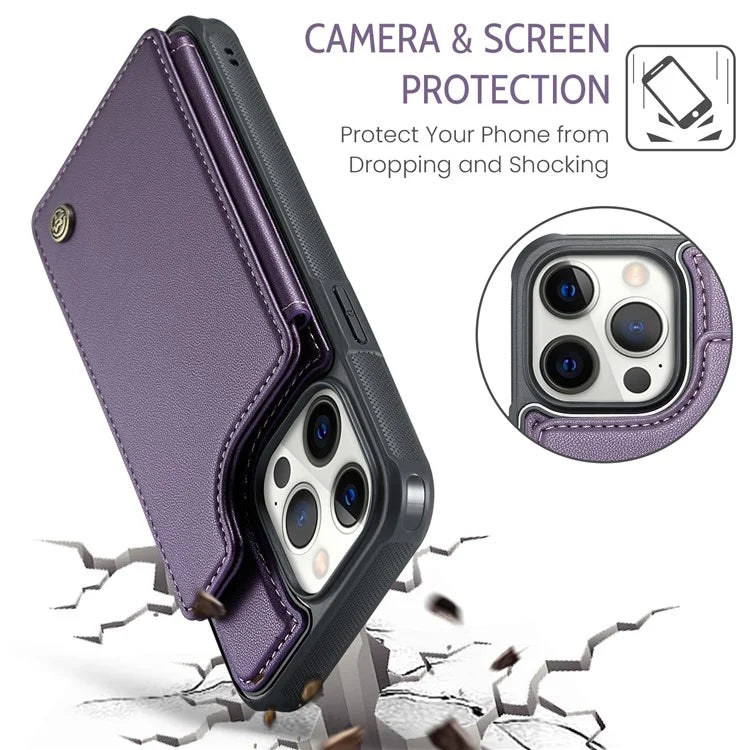 CASEME C22 Series For iPhone 12 Pro Max 6.7 inch Phone Case Leather+TPU Card Holder Cover