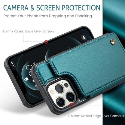 CASEME C22 Series For iPhone 12 Pro Max 6.7 inch Phone Case Leather+TPU Card Holder Cover