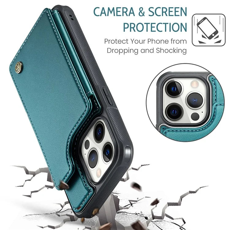 CASEME C22 Series For iPhone 12 Pro Max 6.7 inch Phone Case Leather+TPU Card Holder Cover
