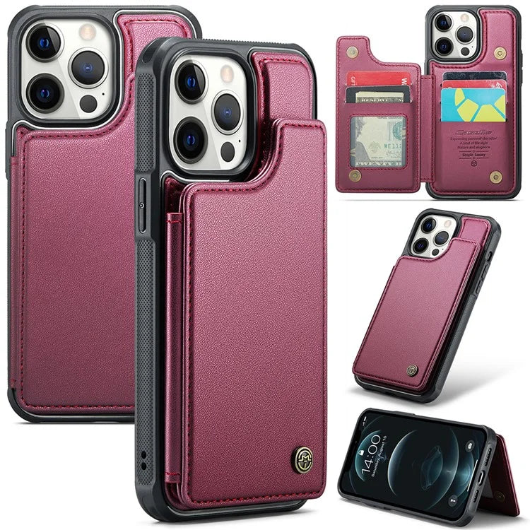 CASEME C22 Series For iPhone 12 Pro Max 6.7 inch Phone Case Leather+TPU Card Holder Cover