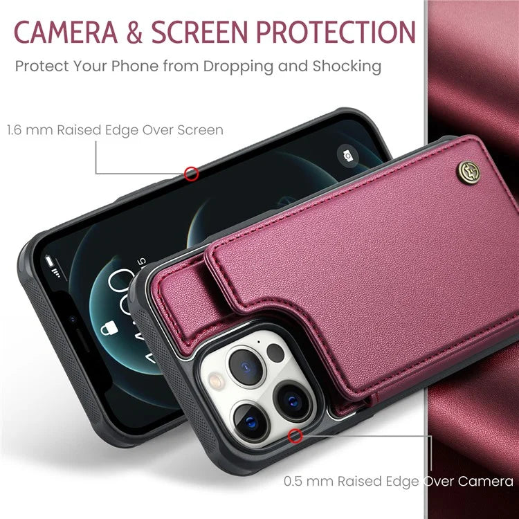 CASEME C22 Series For iPhone 12 Pro Max 6.7 inch Phone Case Leather+TPU Card Holder Cover
