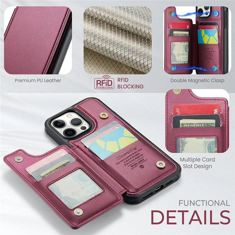 CASEME C22 Series For iPhone 12 Pro Max 6.7 inch Phone Case Leather+TPU Card Holder Cover