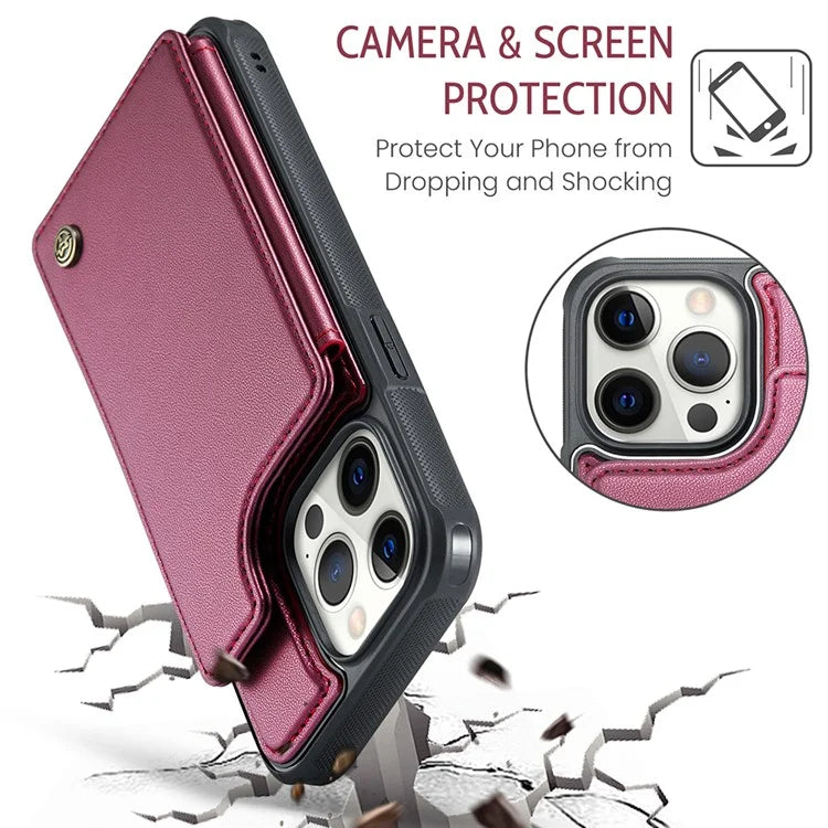 CASEME C22 Series For iPhone 12 Pro Max 6.7 inch Phone Case Leather+TPU Card Holder Cover