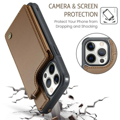 CASEME C22 Series For iPhone 12 Pro Max 6.7 inch Phone Case Leather+TPU Card Holder Cover