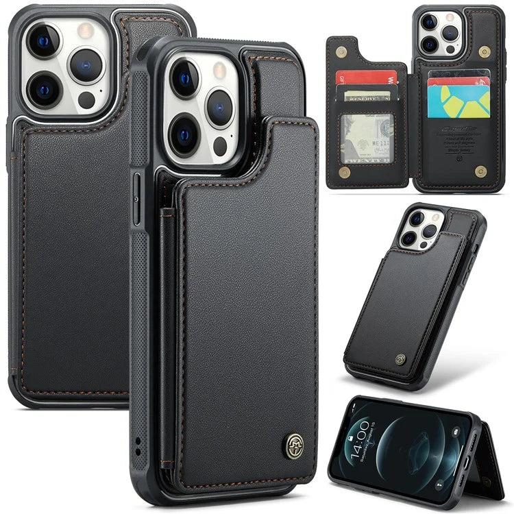 CASEME C22 Series For iPhone 12 Pro Max 6.7 inch Phone Case Leather+TPU Card Holder Cover