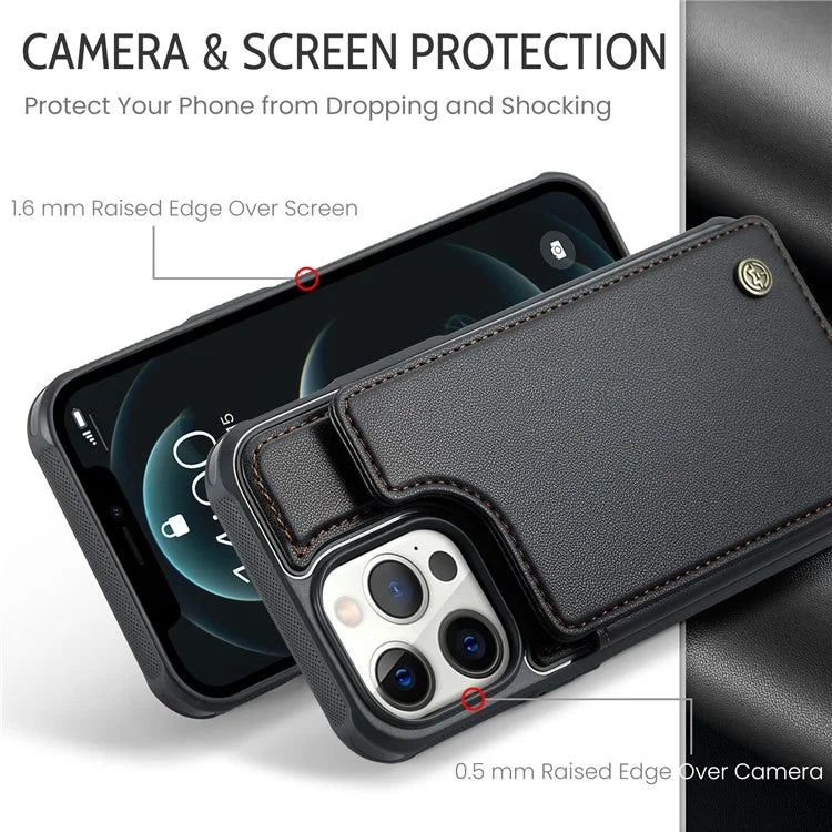 CASEME C22 Series For iPhone 12 Pro Max 6.7 inch Phone Case Leather+TPU Card Holder Cover