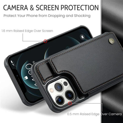 CASEME C22 Series For iPhone 12 Pro Max 6.7 inch Phone Case Leather+TPU Card Holder Cover