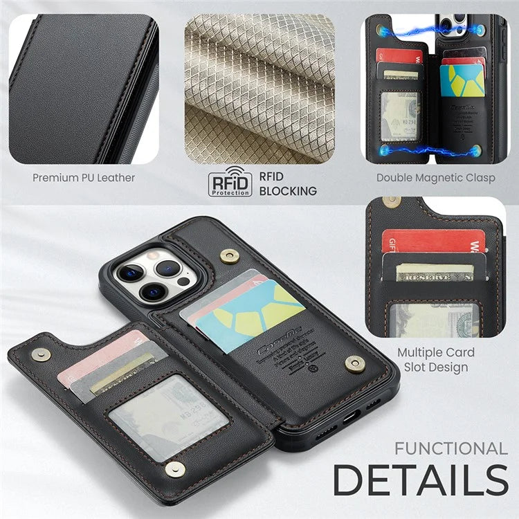 CASEME C22 Series For iPhone 12 Pro Max 6.7 inch Phone Case Leather+TPU Card Holder Cover