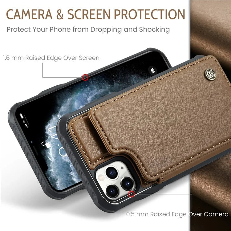 CASEME C22 Series For iPhone 11 Pro Max Case RFID Blocking Glossy PU Leather Phone Protector
