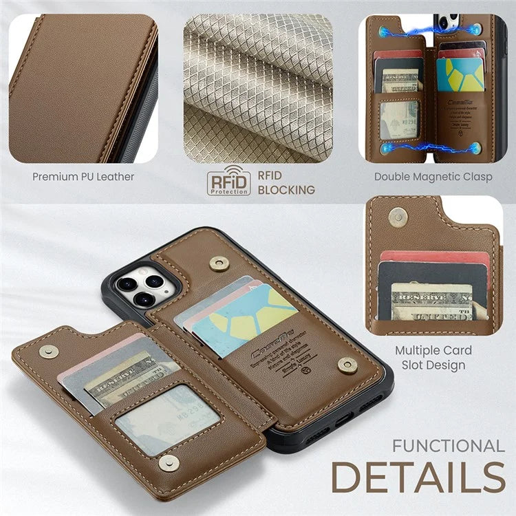 CASEME C22 Series For iPhone 11 Pro Max Case RFID Blocking Glossy PU Leather Phone Protector