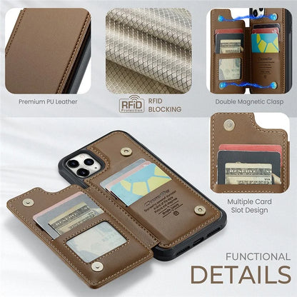 CASEME C22 Series For iPhone 11 Pro Max Case RFID Blocking Glossy PU Leather Phone Protector