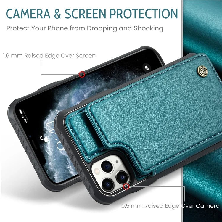 CASEME C22 Series For iPhone 11 Pro Max Case RFID Blocking Glossy PU Leather Phone Protector