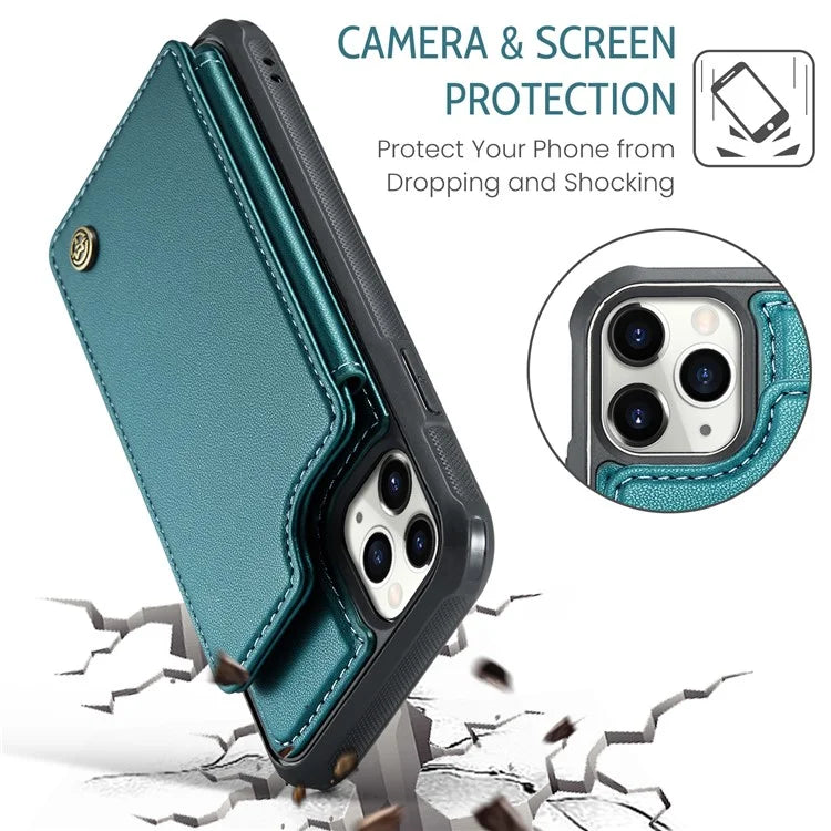 CASEME C22 Series For iPhone 11 Pro Max Case RFID Blocking Glossy PU Leather Phone Protector