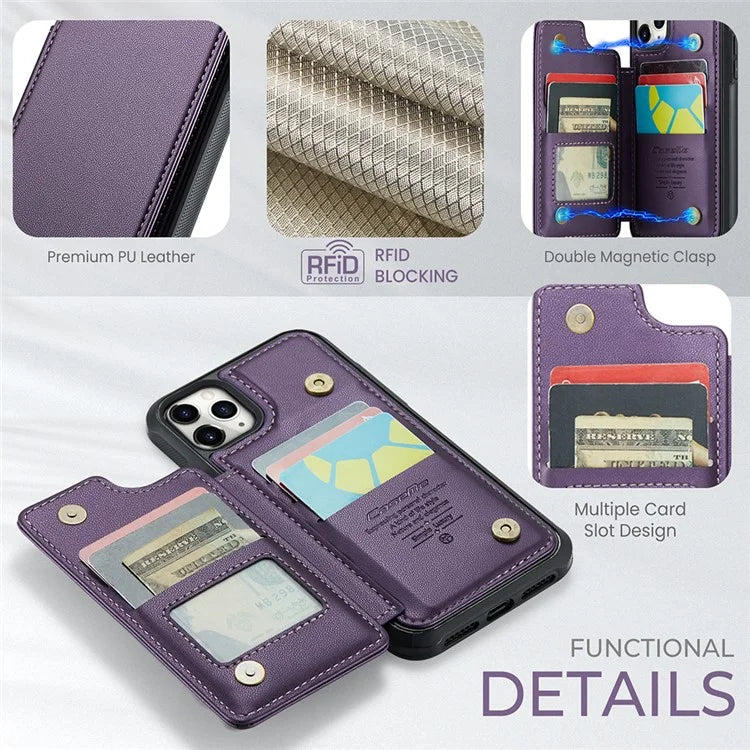 CASEME C22 Series For iPhone 11 Pro Max Case RFID Blocking Glossy PU Leather Phone Protector