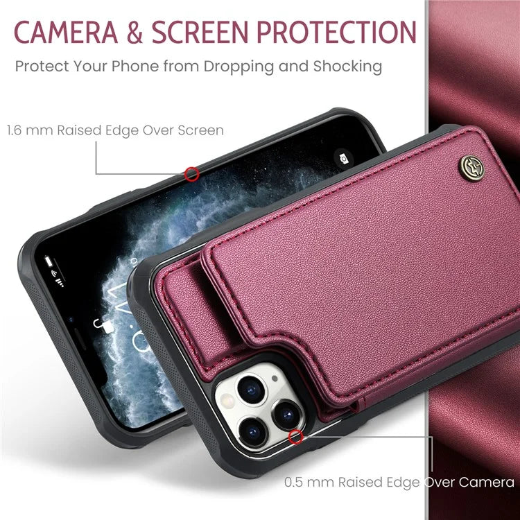 CASEME C22 Series For iPhone 11 Pro Max Case RFID Blocking Glossy PU Leather Phone Protector