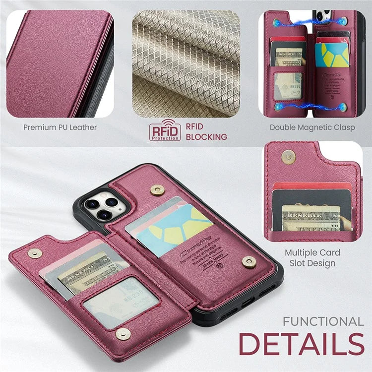 CASEME C22 Series For iPhone 11 Pro Max Case RFID Blocking Glossy PU Leather Phone Protector