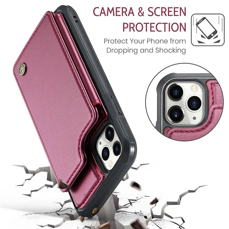 CASEME C22 Series For iPhone 11 Pro Max Case RFID Blocking Glossy PU Leather Phone Protector