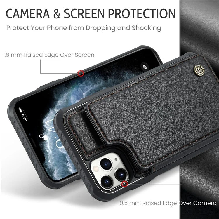 CASEME C22 Series For iPhone 11 Pro Max Case RFID Blocking Glossy PU Leather Phone Protector
