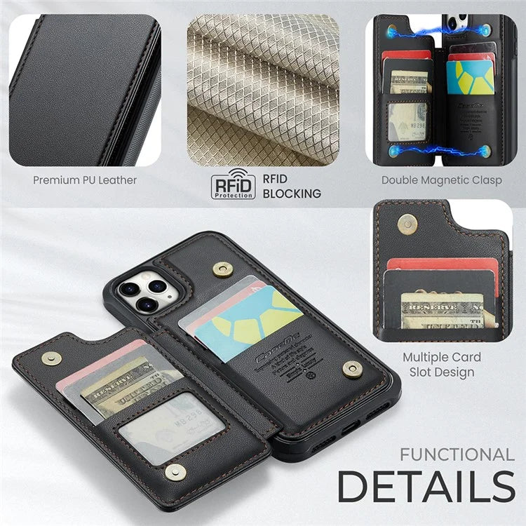 CASEME C22 Series For iPhone 11 Pro Max Case RFID Blocking Glossy PU Leather Phone Protector