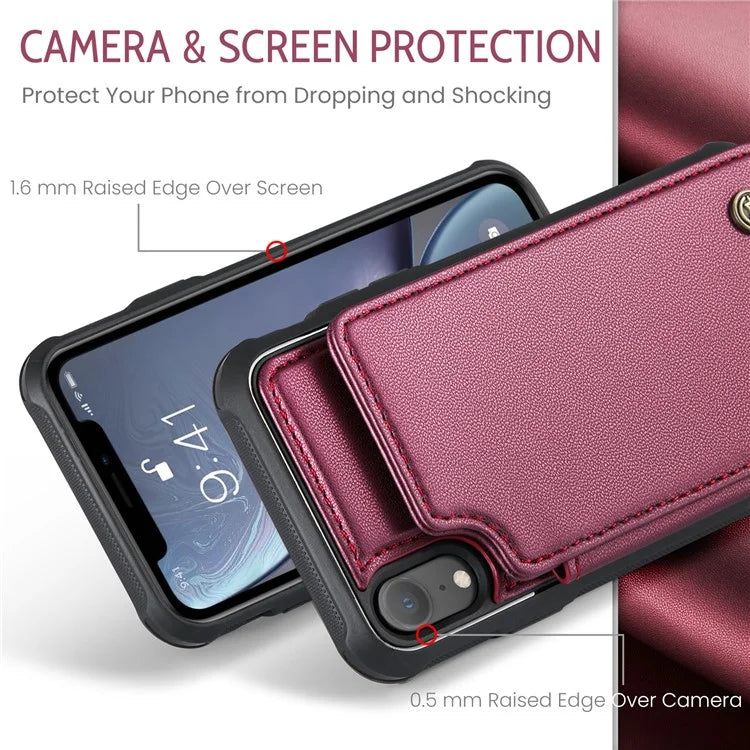 CASEME C22 Series For iPhone XR 6.1 inch Case RFID Blocking Litchi Texture Leather Phone Cover