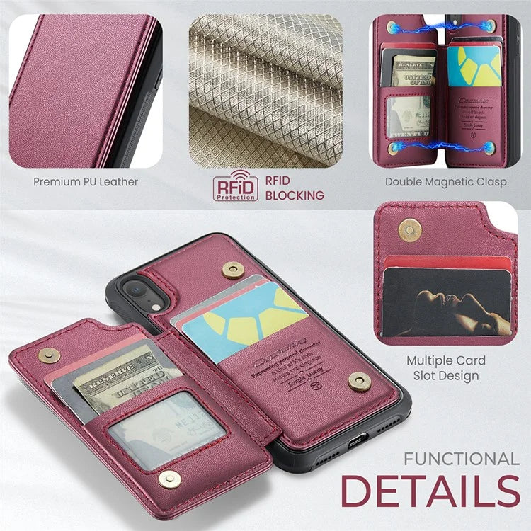 CASEME C22 Series For iPhone XR 6.1 inch Case RFID Blocking Litchi Texture Leather Phone Cover