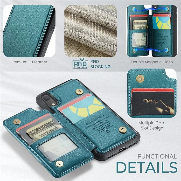 CASEME C22 Series For iPhone XR 6.1 inch Case RFID Blocking Litchi Texture Leather Phone Cover