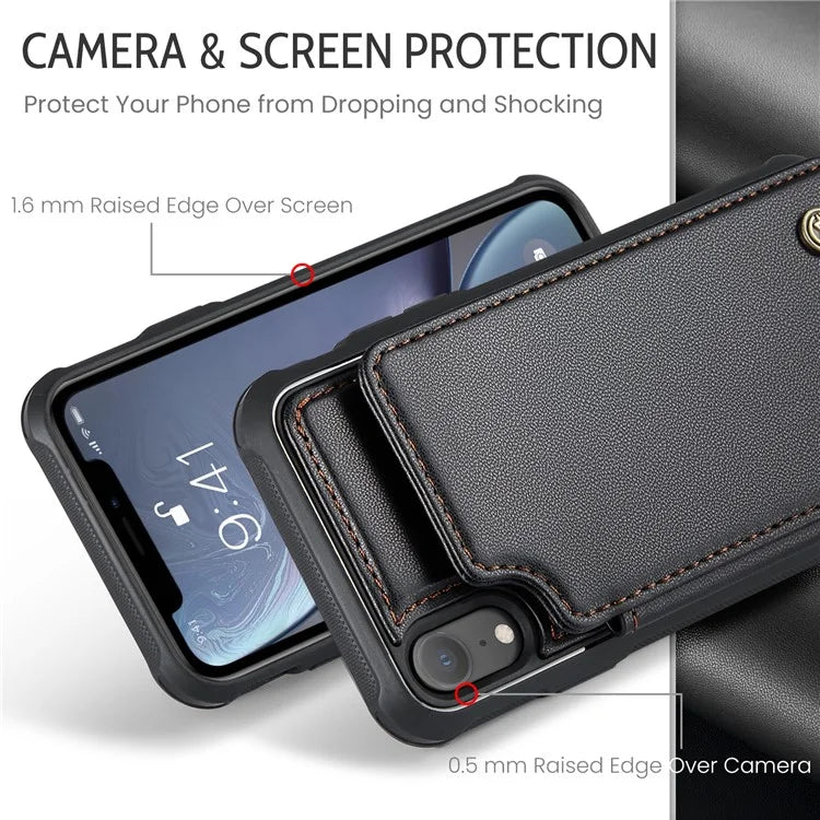 CASEME C22 Series For iPhone XR 6.1 inch Case RFID Blocking Litchi Texture Leather Phone Cover