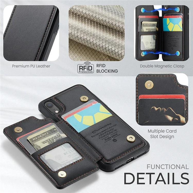 CASEME C22 Series For iPhone XR 6.1 inch Case RFID Blocking Litchi Texture Leather Phone Cover