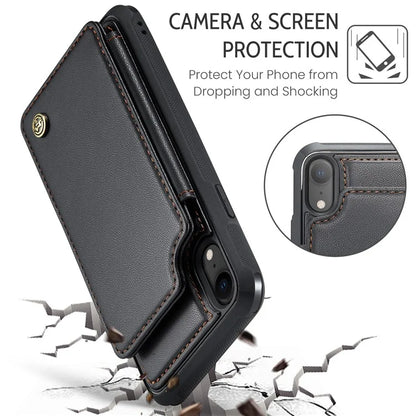 CASEME C22 Series For iPhone XR 6.1 inch Case RFID Blocking Litchi Texture Leather Phone Cover
