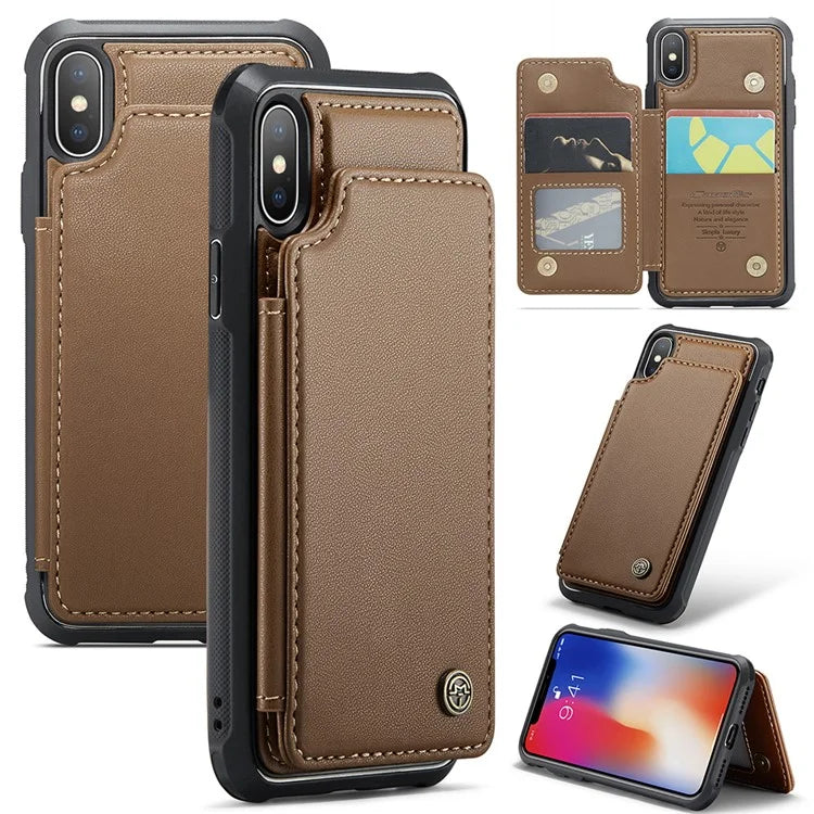 CASEME C22 Series for iPhone X / XS Case 4 Card Slots Litchi Texture Kickstand Phone Cover
