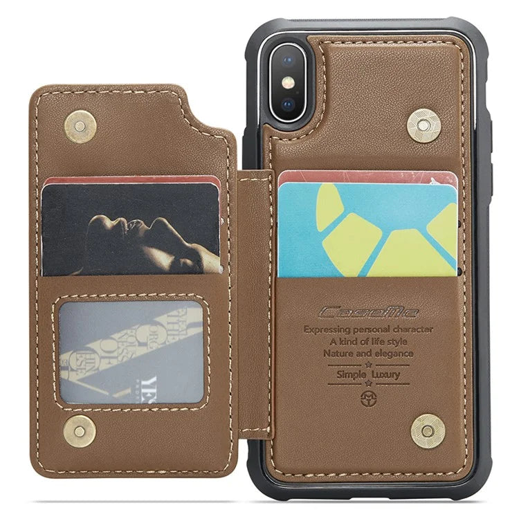 CASEME C22 Series for iPhone X / XS Case 4 Card Slots Litchi Texture Kickstand Phone Cover