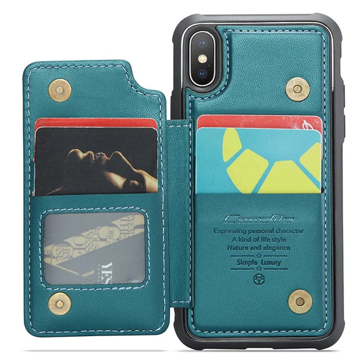 CASEME C22 Series for iPhone X / XS Case 4 Card Slots Litchi Texture Kickstand Phone Cover