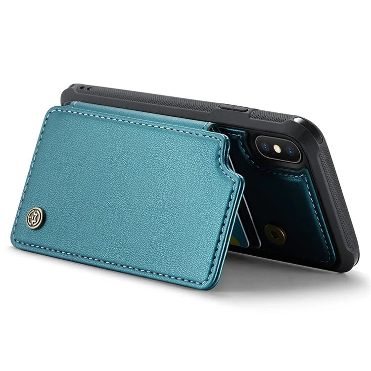 CASEME C22 Series for iPhone X / XS Case 4 Card Slots Litchi Texture Kickstand Phone Cover