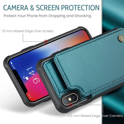 CASEME C22 Series for iPhone X / XS Case 4 Card Slots Litchi Texture Kickstand Phone Cover