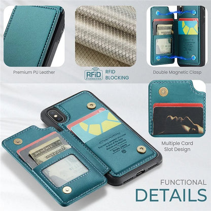 CASEME C22 Series for iPhone X / XS Case 4 Card Slots Litchi Texture Kickstand Phone Cover