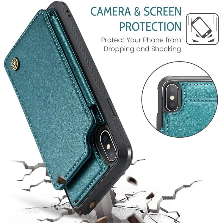CASEME C22 Series for iPhone X / XS Case 4 Card Slots Litchi Texture Kickstand Phone Cover