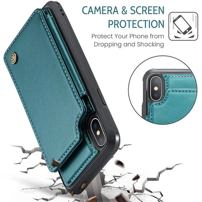 CASEME C22 Series for iPhone X / XS Case 4 Card Slots Litchi Texture Kickstand Phone Cover
