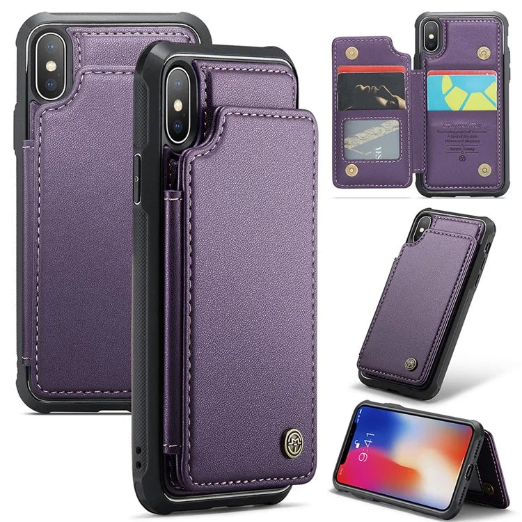CASEME C22 Series for iPhone X / XS Case 4 Card Slots Litchi Texture Kickstand Phone Cover