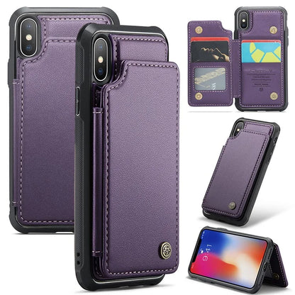 CASEME C22 Series for iPhone X / XS Case 4 Card Slots Litchi Texture Kickstand Phone Cover