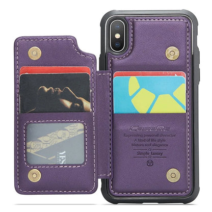 CASEME C22 Series for iPhone X / XS Case 4 Card Slots Litchi Texture Kickstand Phone Cover