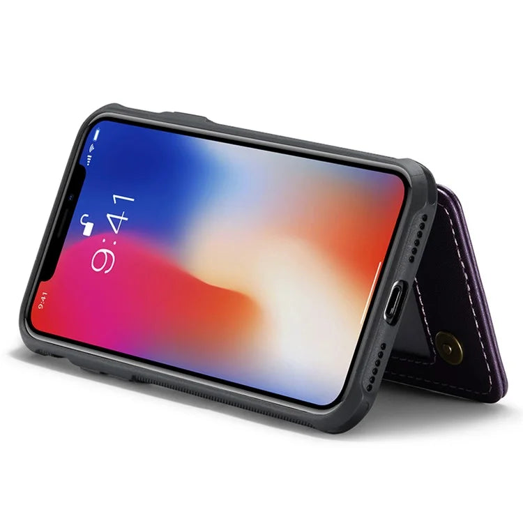 CASEME C22 Series for iPhone X / XS Case 4 Card Slots Litchi Texture Kickstand Phone Cover