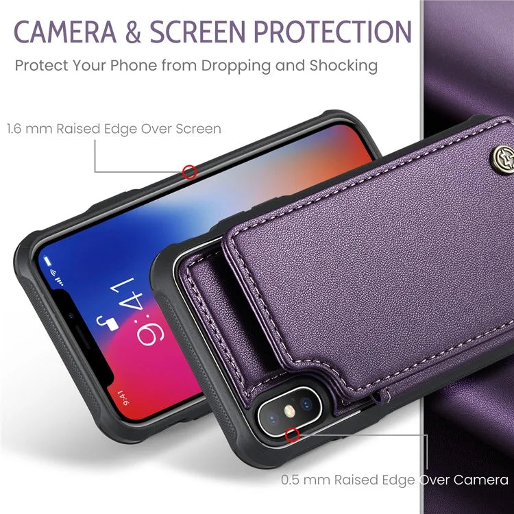 CASEME C22 Series for iPhone X / XS Case 4 Card Slots Litchi Texture Kickstand Phone Cover