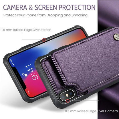 CASEME C22 Series for iPhone X / XS Case 4 Card Slots Litchi Texture Kickstand Phone Cover
