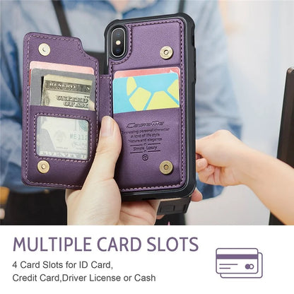 CASEME C22 Series for iPhone X / XS Case 4 Card Slots Litchi Texture Kickstand Phone Cover